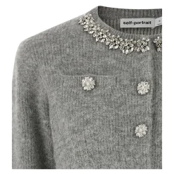 Self Portrait Striktrøjer & Sweatere*Fluffy Crystal Trim Cardigan Grå