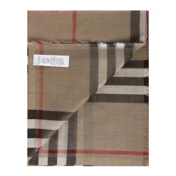 Burberry Tørklæder*Giant Check Uld- og Silketørklæde Beige