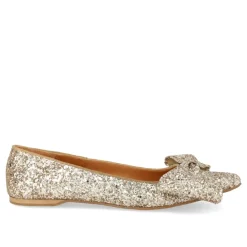 Angulus Ballerina Sko*Glitter Ballerina med Sløjfe - Champagne Grå