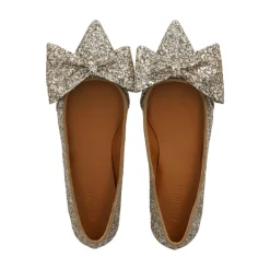 Angulus Ballerina Sko*Glitter Ballerina med Sløjfe - Champagne Grå
