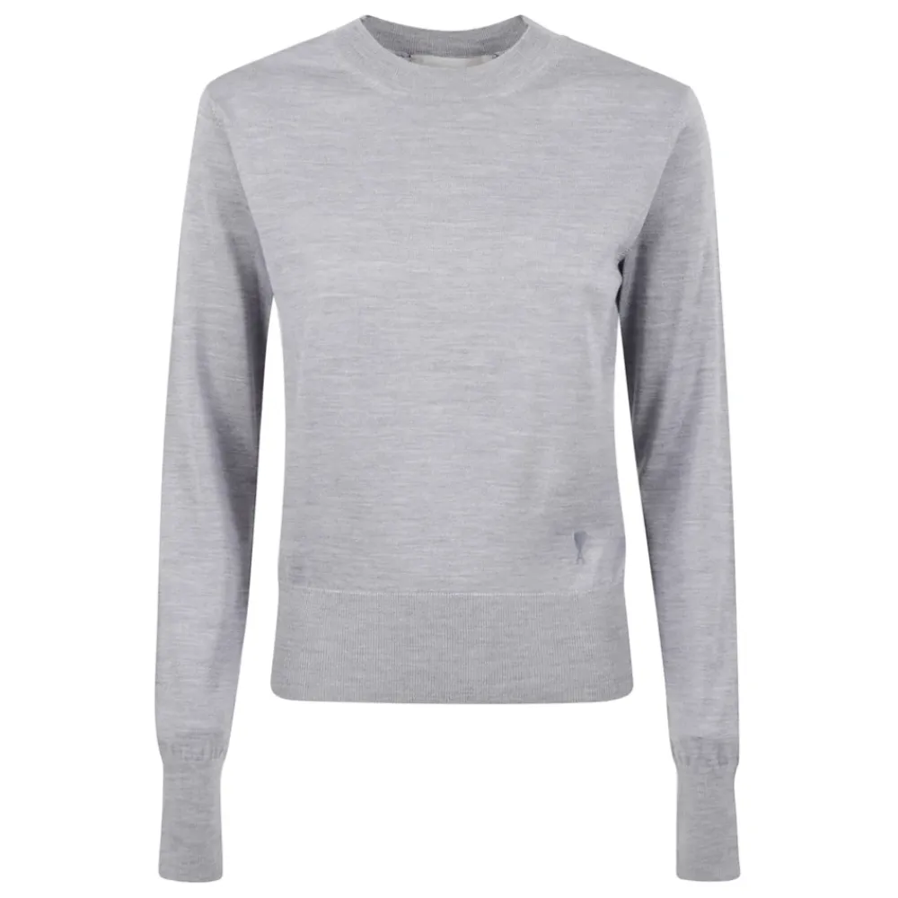 Ami Paris Striktrøjer & Sweatere*Crewneck Sweater med Ribbed Manchetter Grå