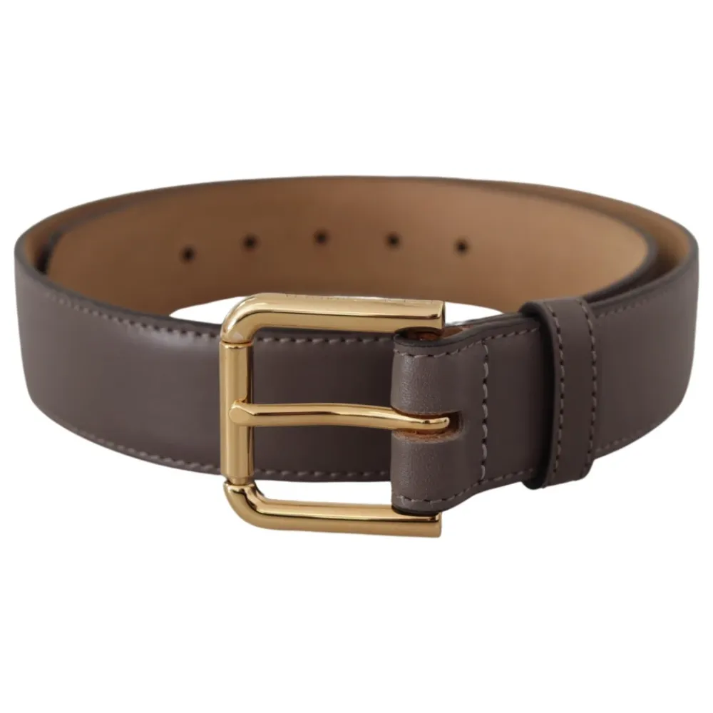 Dolce & Gabbana Bælter*Kalveskind Læder Guld Metal Logo Spænde Bælte Grå