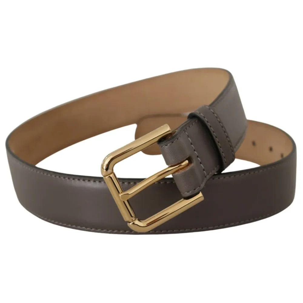 Dolce & Gabbana Bælter*Kalveskind Læder Guld Metal Logo Spænde Bælte Grå