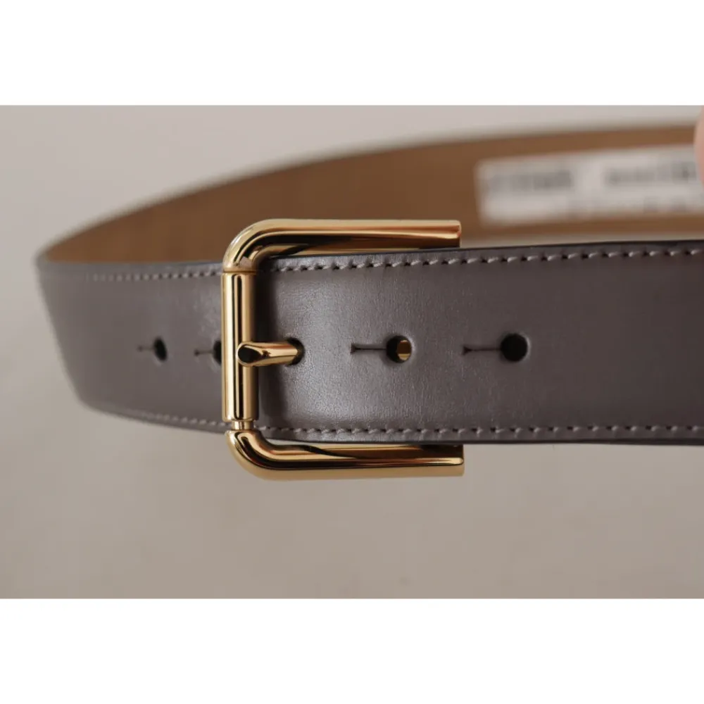 Dolce & Gabbana Bælter*Kalveskind Læder Guld Metal Logo Spænde Bælte Grå