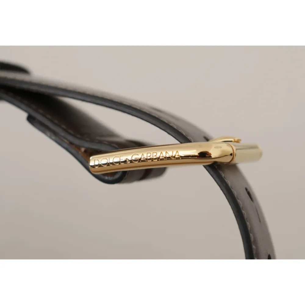Dolce & Gabbana Bælter*Kalveskind Læder Guld Metal Logo Spænde Bælte Grå