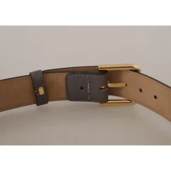 Dolce & Gabbana Bælter*Kalveskind Læder Guld Metal Logo Spænde Bælte Grå