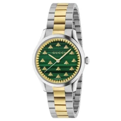 Gucci Ure*Malakitsten Skive med Guld Bier Armbånd Grøn
