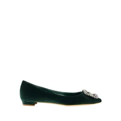 Manolo Blahnik Ballerina Sko*Velvet Krystal Flade Grøn