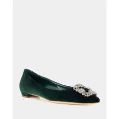 Manolo Blahnik Ballerina Sko*Velvet Krystal Flade Grøn