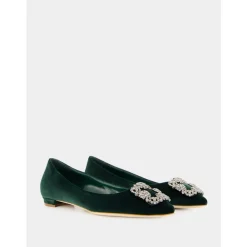 Manolo Blahnik Ballerina Sko*Velvet Krystal Flade Grøn