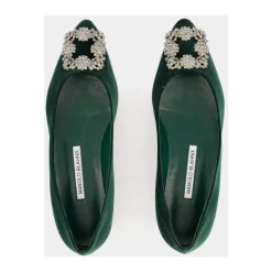 Manolo Blahnik Ballerina Sko*Velvet Krystal Flade Grøn