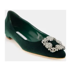 Manolo Blahnik Ballerina Sko*Velvet Krystal Flade Grøn