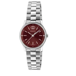Gucci Ure*G-Timeless 29 mm rustfrit stål urkasse, burgundy urskive, rustfrit stål armbånd, kvarts bevægelse Grå