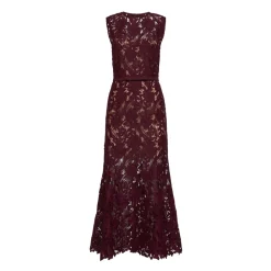 Self Portrait Kjoler*Guipure Lace Belted Midi Dress Lilla