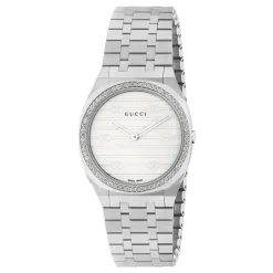 Gucci Ure*25H Diamantbesat Ur med Rustfrit Stållænke Grå
