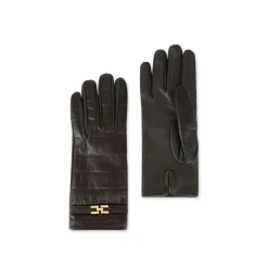 Elisabetta Franchi Handsker*Handsker i nappalæder med logo detalje Brun