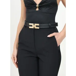 Elisabetta Franchi Bælter*High Waist Bælte med Guld Logo Spænde Sort