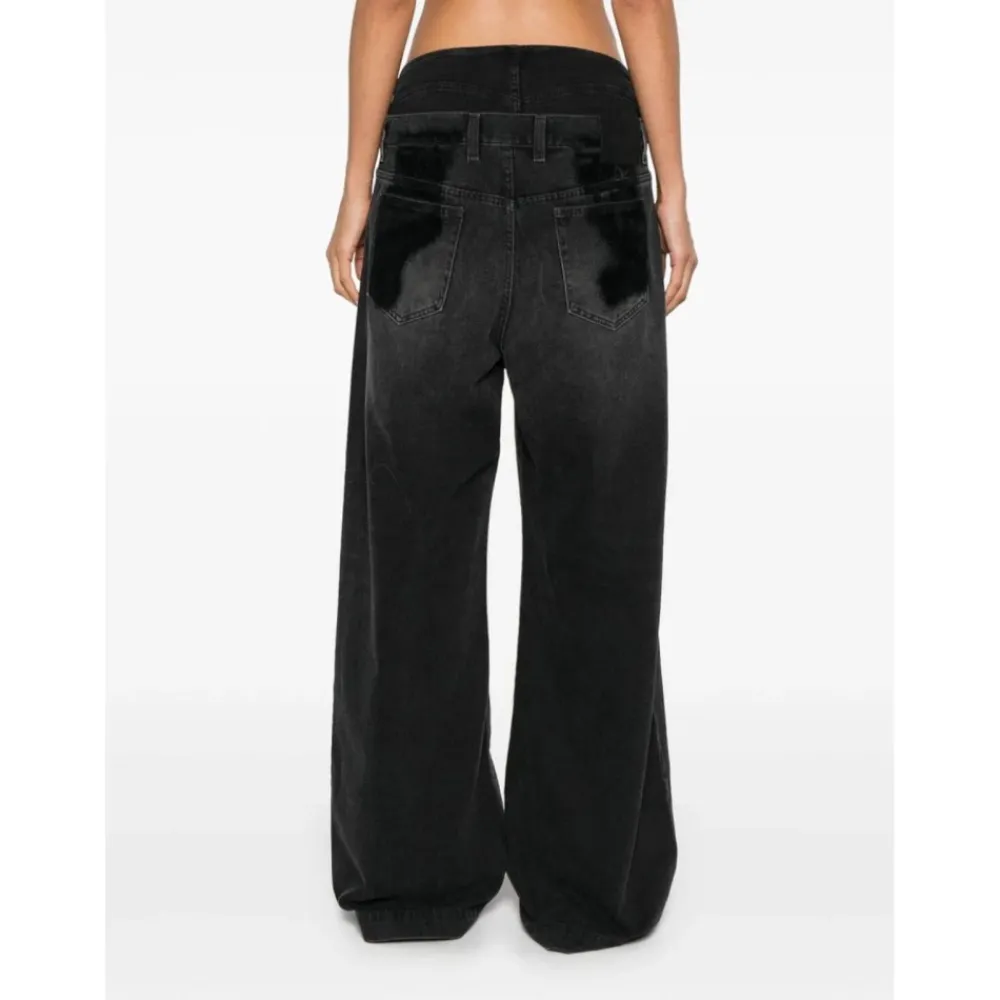 The Attico Jeans*Højtaljede Wide-Leg Denim Bukser Sort