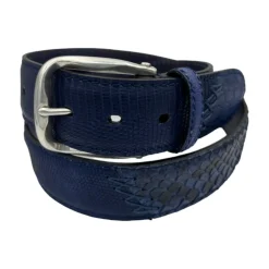 Paolo Vitale Bælter*Håndsyet Reptil Læderbælte Blå
