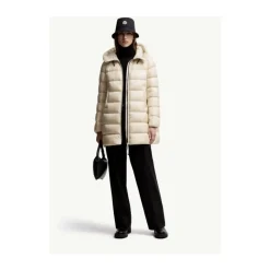 Moncler Jakker*Hættet mellemlang dunjakke Beige
