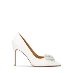 Kazar Pumps|Stiletter*e læderpumps med glitrende blomst Hvid