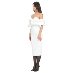 Elisabetta Franchi Kjoler*Ivory Off-Shoulder Midi Kjole Hvid