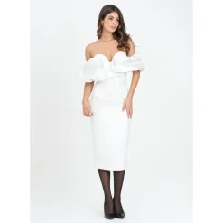 Elisabetta Franchi Kjoler*Ivory Off-Shoulder Midi Kjole Hvid