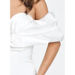 Elisabetta Franchi Kjoler*Ivory Off-Shoulder Midi Kjole Hvid