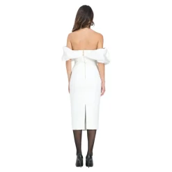 Elisabetta Franchi Kjoler*Ivory Off-Shoulder Midi Kjole Hvid