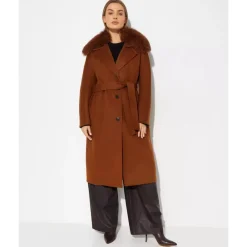 Yves Salomon Frakker*Karamelfarvet frakke med pels krave Brun