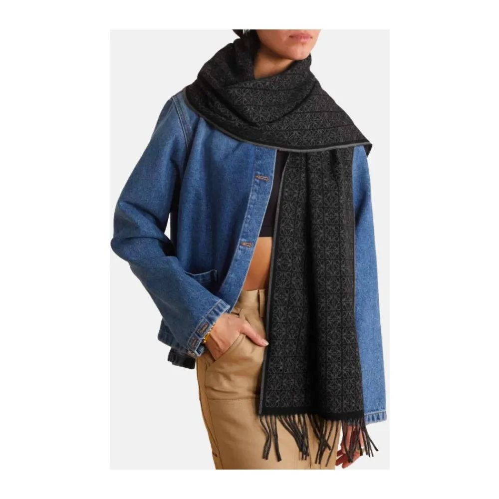 Loewe Tørklæder*Kashmir Anagram Tørklæde med Frynser Sort