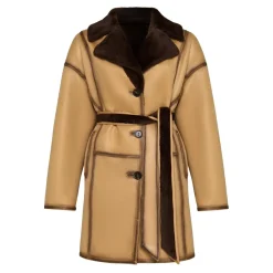 Cesare Gaspari Frakker*Knaplukket Vendbar Lang Frakke i Imiteret Materiale - Lys Brun