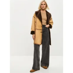 Cesare Gaspari Frakker*Knaplukket Vendbar Lang Frakke i Imiteret Materiale - Lys Brun