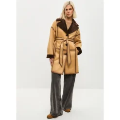 Cesare Gaspari Frakker*Knaplukket Vendbar Lang Frakke i Imiteret Materiale - Lys Brun