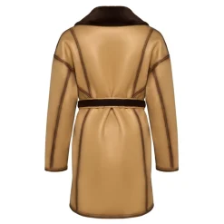 Cesare Gaspari Frakker*Knaplukket Vendbar Lang Frakke i Imiteret Materiale - Lys Brun