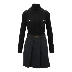 Elisabetta Franchi Kjoler*Kortærmet Kjole med Høj Hals Sort