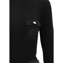 Elisabetta Franchi Kjoler*Kortærmet Kjole med Høj Hals Sort