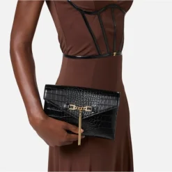 Elisabetta Franchi Clutch*Krokodille Print Skuldertaske Sort