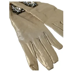 Dolce & Gabbana Handsker*Krystalpyntet Satinhandsker Beige