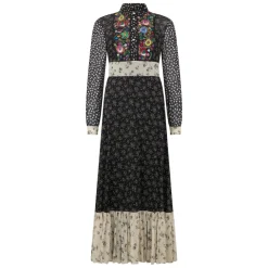 RED Valentino Kjoler*Lang Blomstret Skjortekjole Sort