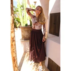 Liberté Nederdele*Lang Nederdel Mørk Chokolade Elegant Stil Brun