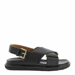 Marni Sandaler*Læder Criss-Cross Flade Sandaler Sort
