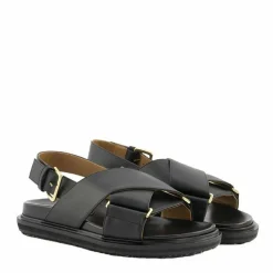 Marni Sandaler*Læder Criss-Cross Flade Sandaler Sort