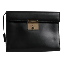 Dolce & Gabbana Laptop Tasker*Læder Logo Plade Dokumentmappe Taske Sort