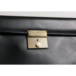 Dolce & Gabbana Laptop Tasker*Læder Logo Plade Dokumentmappe Taske Sort
