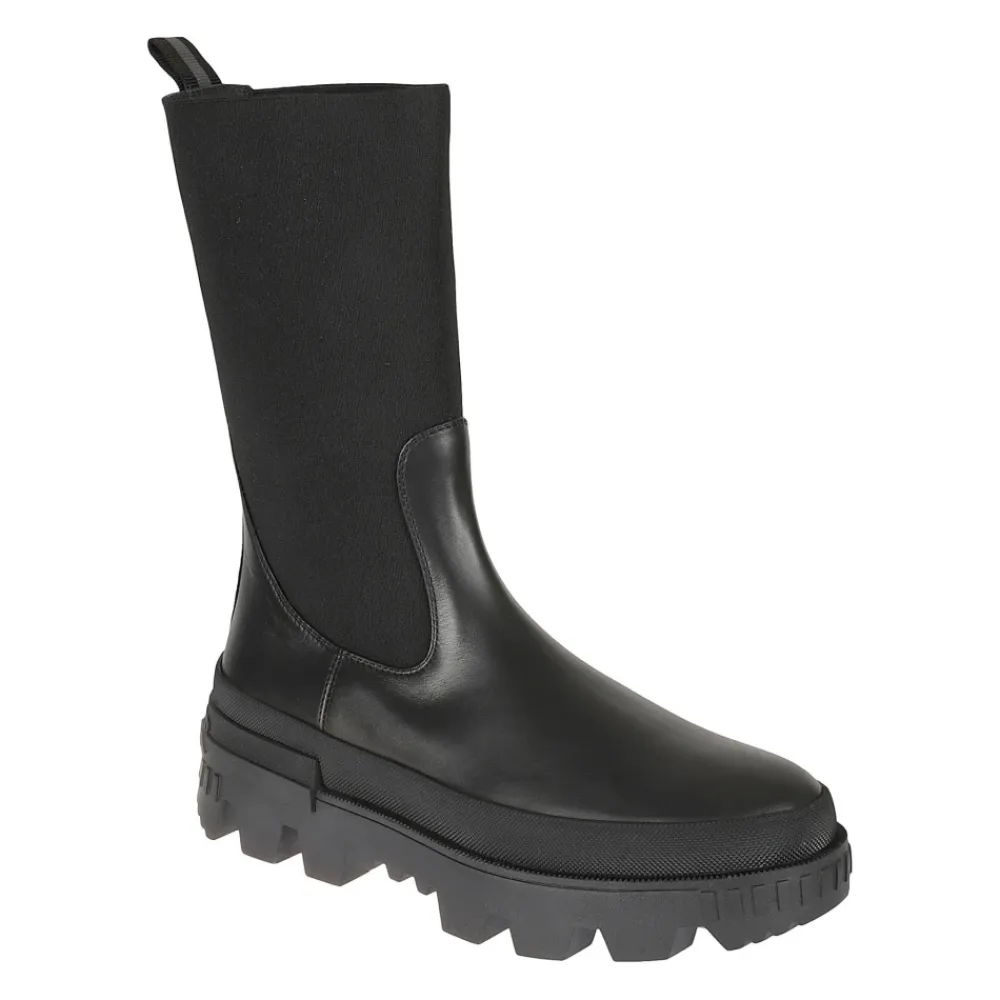 Moncler Chelsea Boots*Læder Logo Støvler Sort