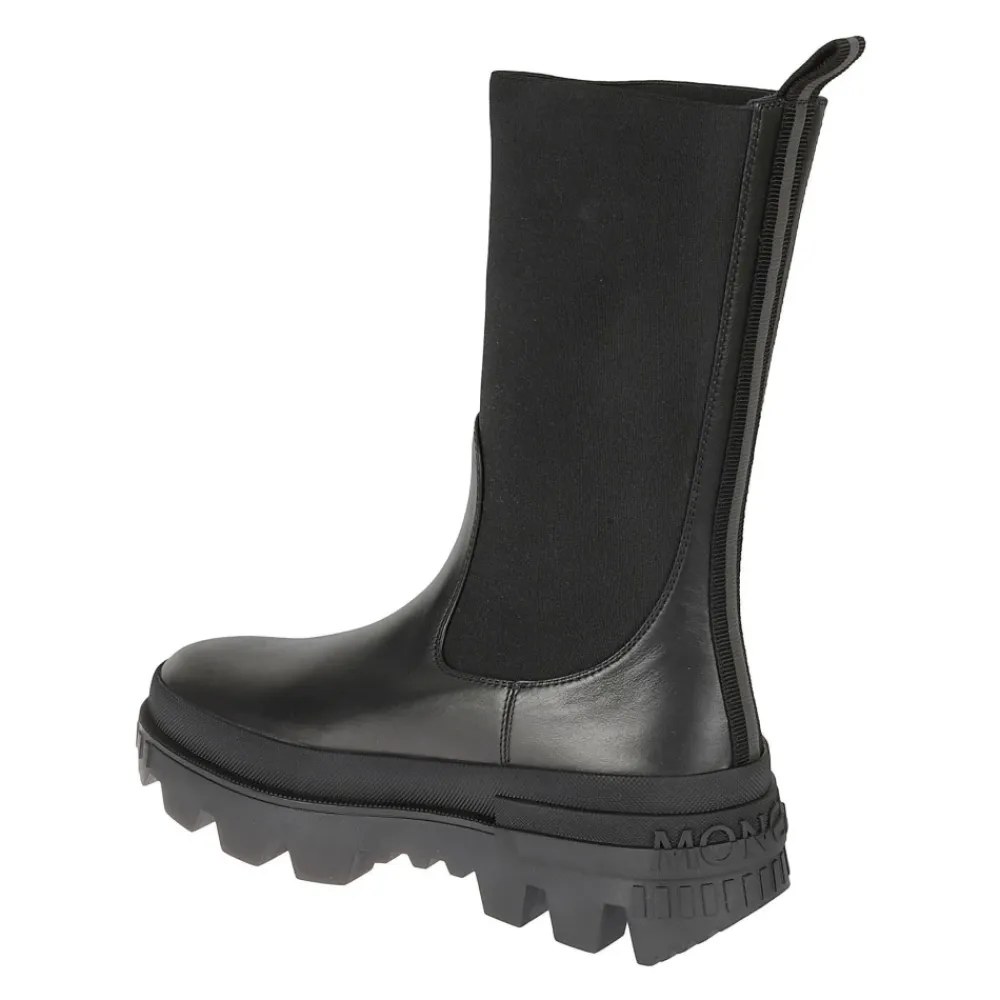 Moncler Chelsea Boots*Læder Logo Støvler Sort