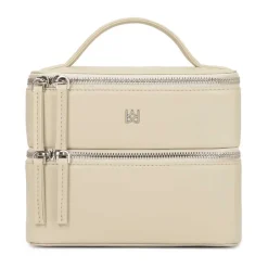 Kazar Toilettasker*Læder makeuptaske med spejl og børsteholdere Beige