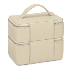 Kazar Toilettasker*Læder makeuptaske med spejl og børsteholdere Beige