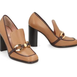 Alberta Ferretti Pumps|Stiletter*Læder Moccasin med Spænde foran og Blok Hæl Brun